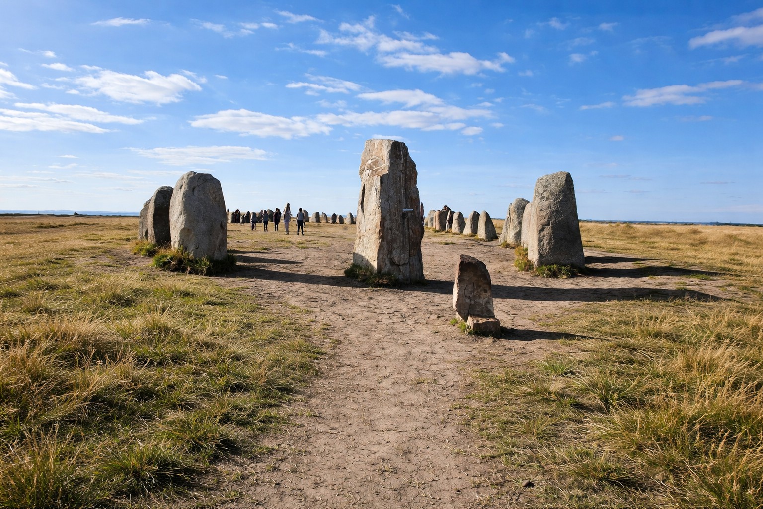 Ales Stenar - the stone ship at Kaseberga with the path leading in